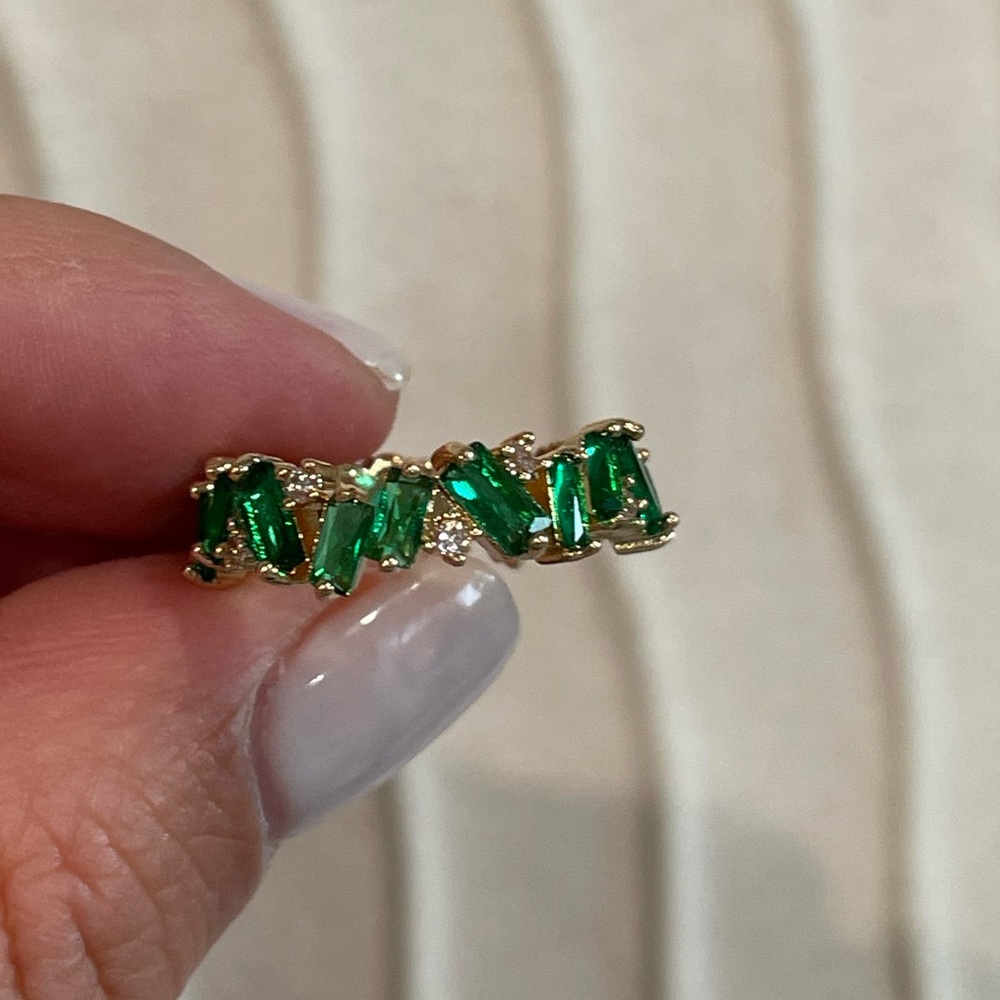 Emerald Baguette Band, Eternity Band, Gold Plated Size 7 - Picture 3 of 3